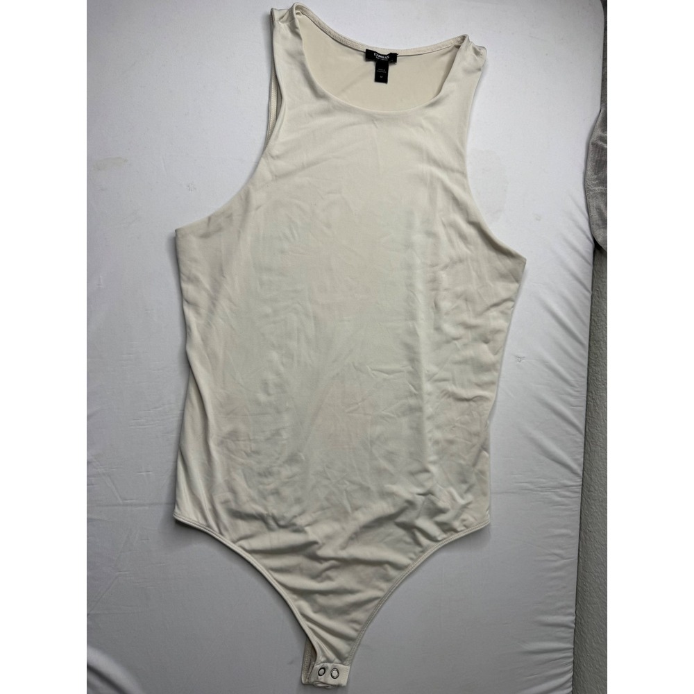 Express Body Contour High Neck Bodysuit Beige Sleeveless Medium